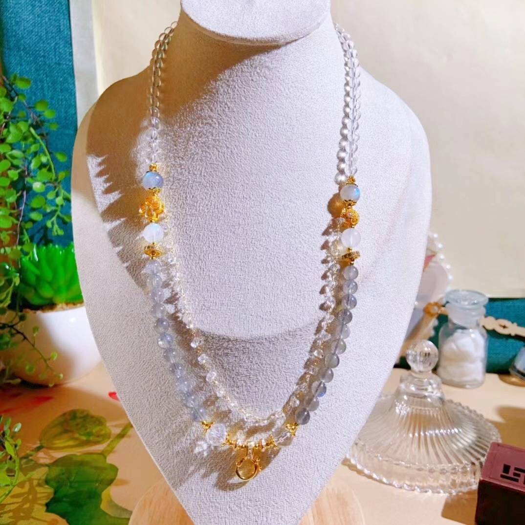"Dark Tide String Moon" Natural Grey Moonstone Universal Resonant chain: When dark matter whispers in the neck, gravitational waves are the only strings