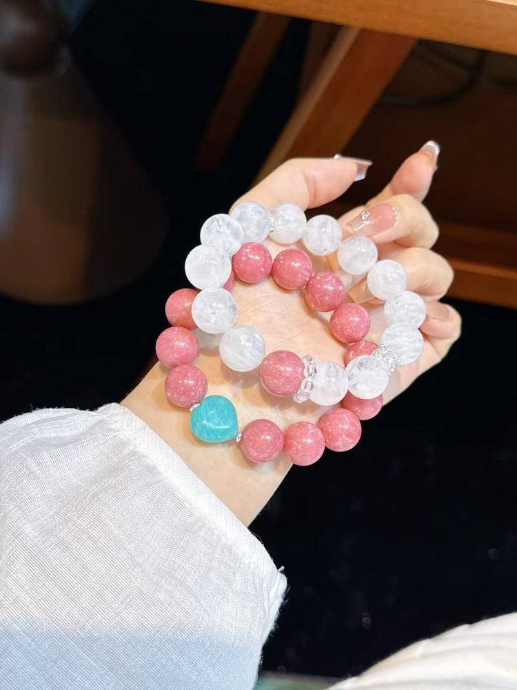 Nebula Heartland: White Phantom & Rose Quartz Duo Bracelet Set