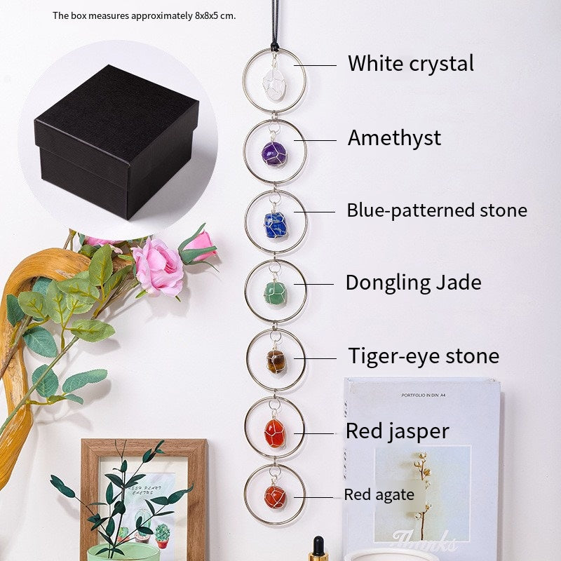 "Seven-color Flow · Energy Resonance" Natural seven-color crystal rough stone circular pendant: Yoga Chakra Companion · Home Wind Chime Energy Field