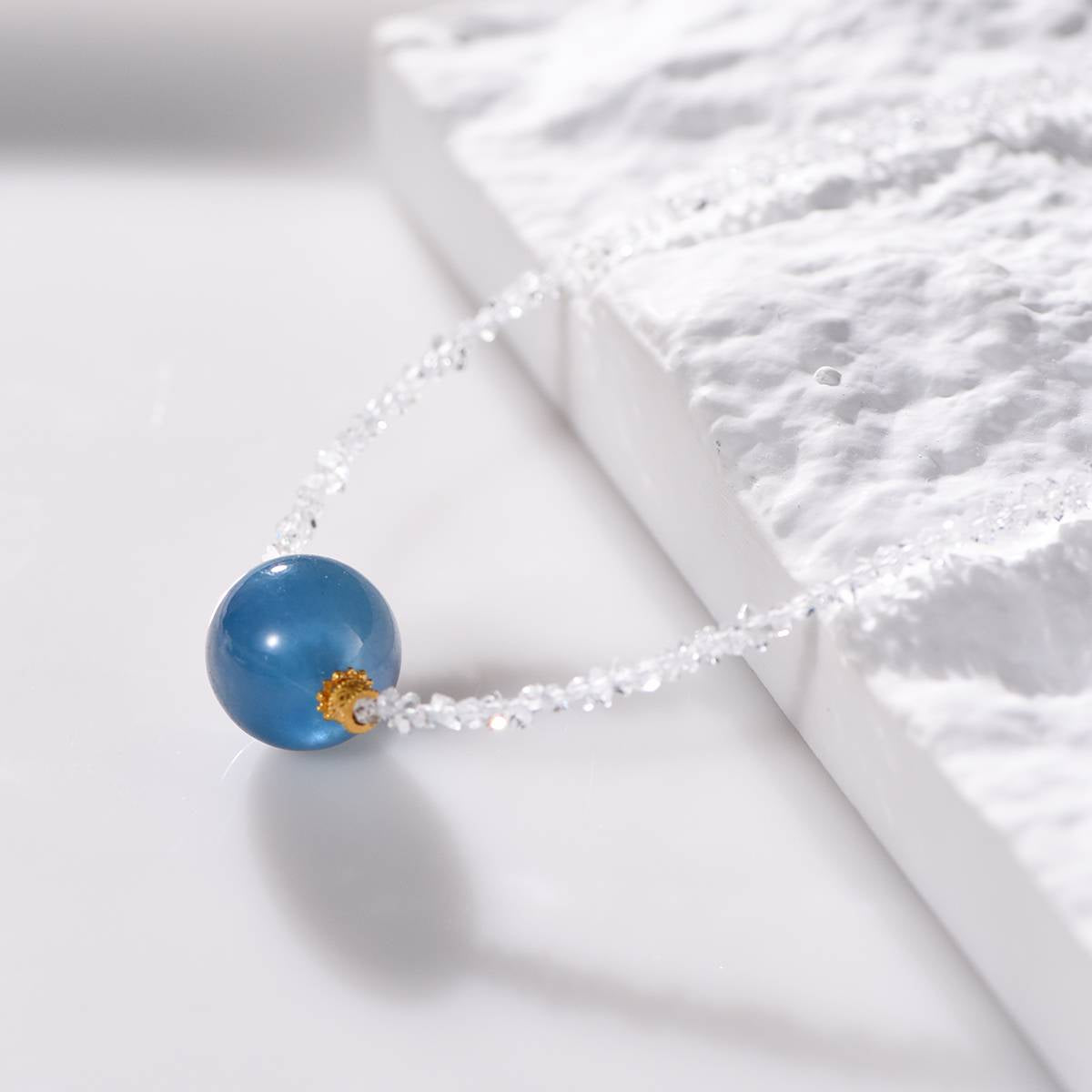 Ice Pole Starlight · 16mm Aquamarine Shines on the collarbone chain: The heart of polar glaciers, studded with galactic diamonds