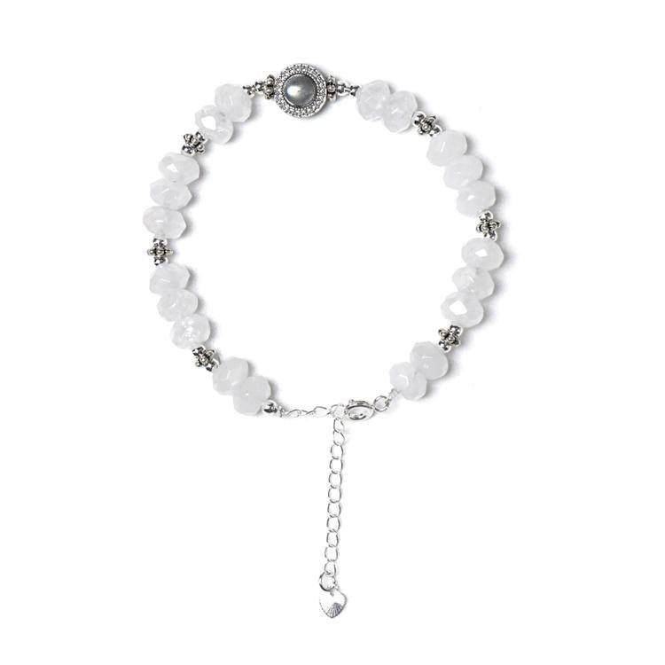 ✨ Pure Realm · Energy Flow ✨ White Ghost beaded Faceted Bracelet · Dancing with Grey Moonlight
