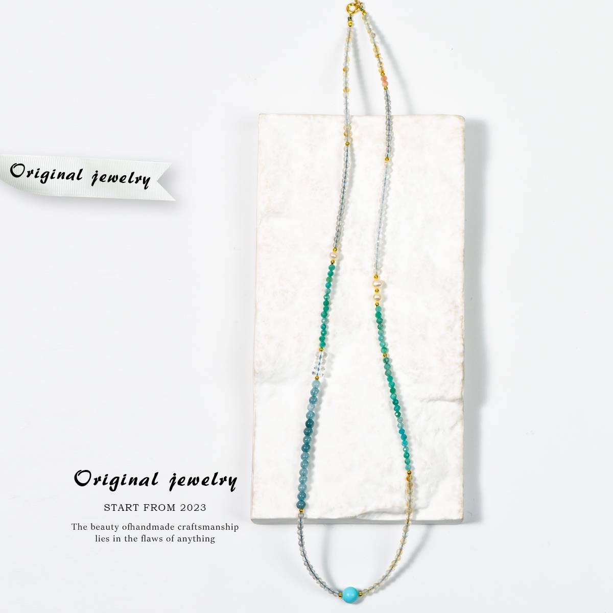 A hidden paradise of sea islands · Multi-Treasure Energy Collarbone Chain: The clear waves of aquamarine and the ripples of Tianhe stone jointly compose the wind of the ocean
