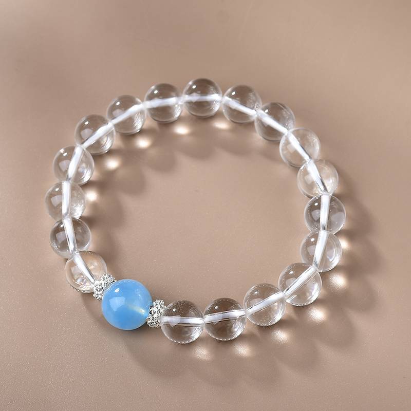 Arctic Aura: White Quartz & Aquamarine Solitaire Bracelet