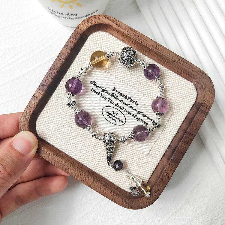 Left hand wisdom, right hand abundance! Amethyst yellow crystal bracelet, helping you "thoughts flow like a spring, wealth follows wisdom"!