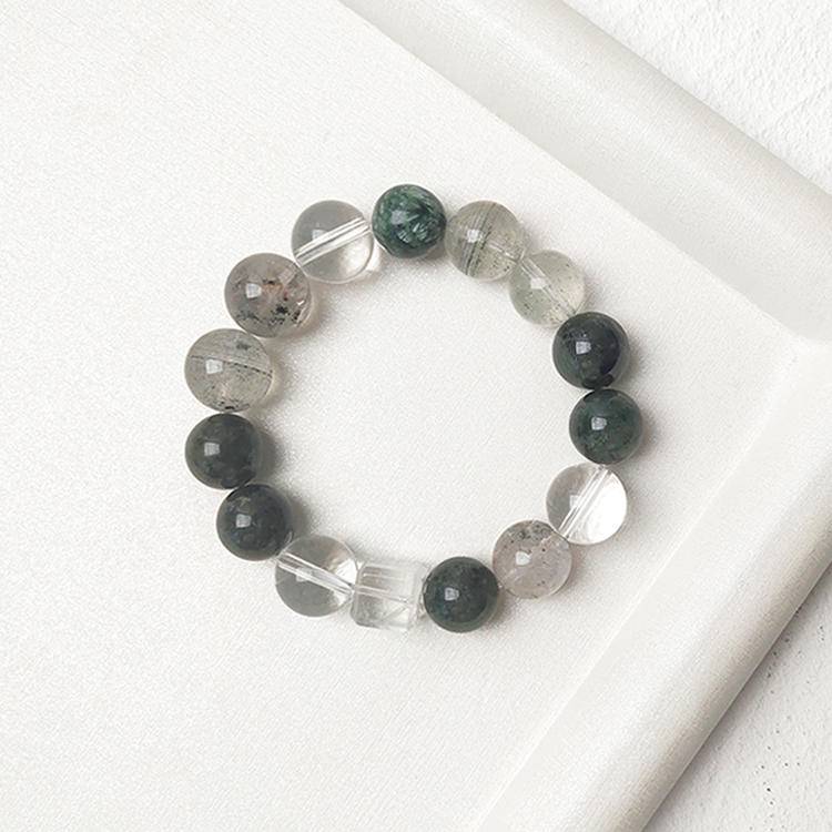 "Forest Spirit Pulse" Triple Green Energy + White Crystal Bracelet: Gather Treasures, Generate Wealth, Purify the Domain, Empower ✨💧