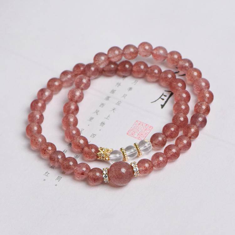 【 strawberry white Crystal Double Loop Bracelet 】 -- Sweet energy · Pure guardian