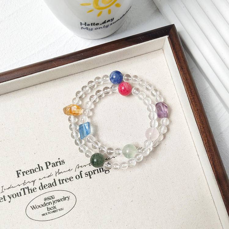 Celestial Chakra: Double Strand White Quartz & 7 Gemstone Bracelet