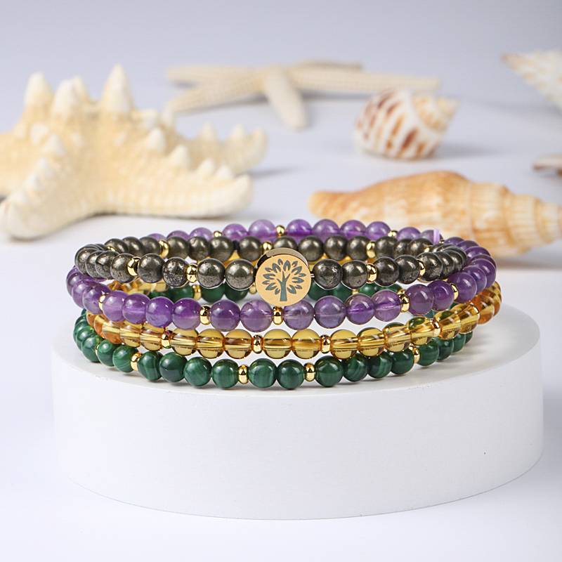 Wrist Wealth Perpetual Motion Machine: Pyrite, amethyst, citrine, malachite Four-level Abundant Energy Ring