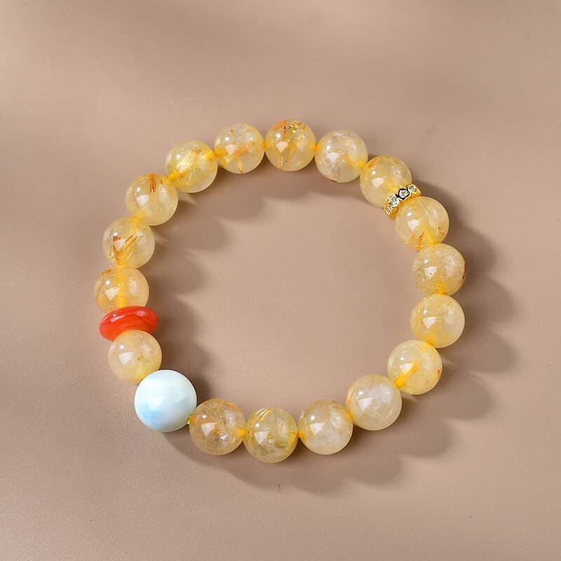 【 Mountain and Sea Synergy 】 Golden Crystal · Nanhong Peace Pendant · Sea-patterned Stone Top Bead Design Energy Bracelet