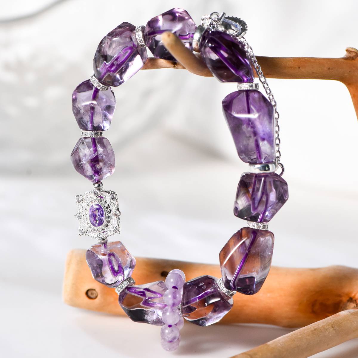 Natural Amethyst Beaded Bracelet Amethyst Faceted Bracelet