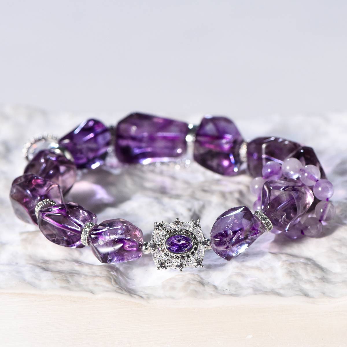 Natural Amethyst Beaded Bracelet Amethyst Faceted Bracelet