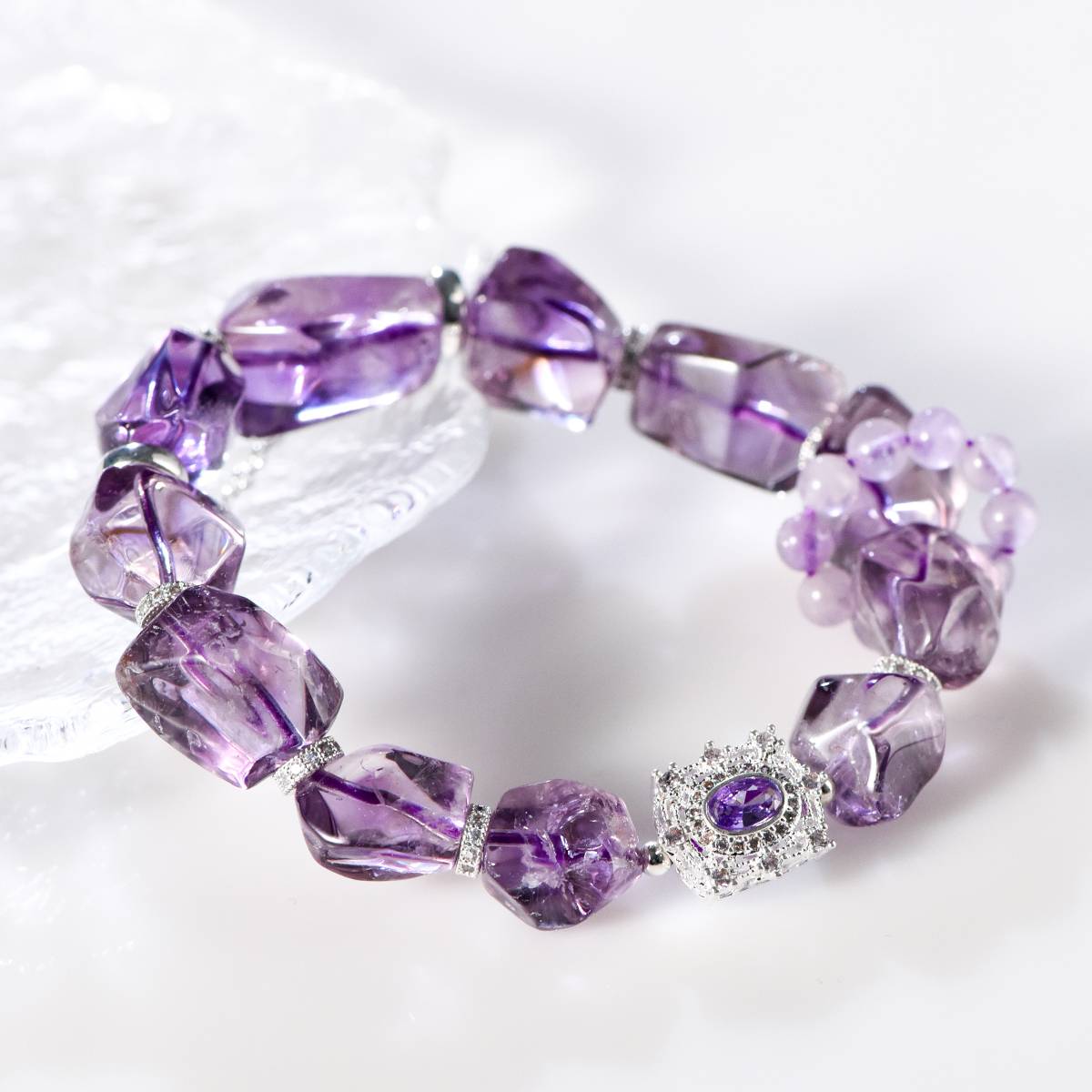 Natural Amethyst Beaded Bracelet Amethyst Faceted Bracelet