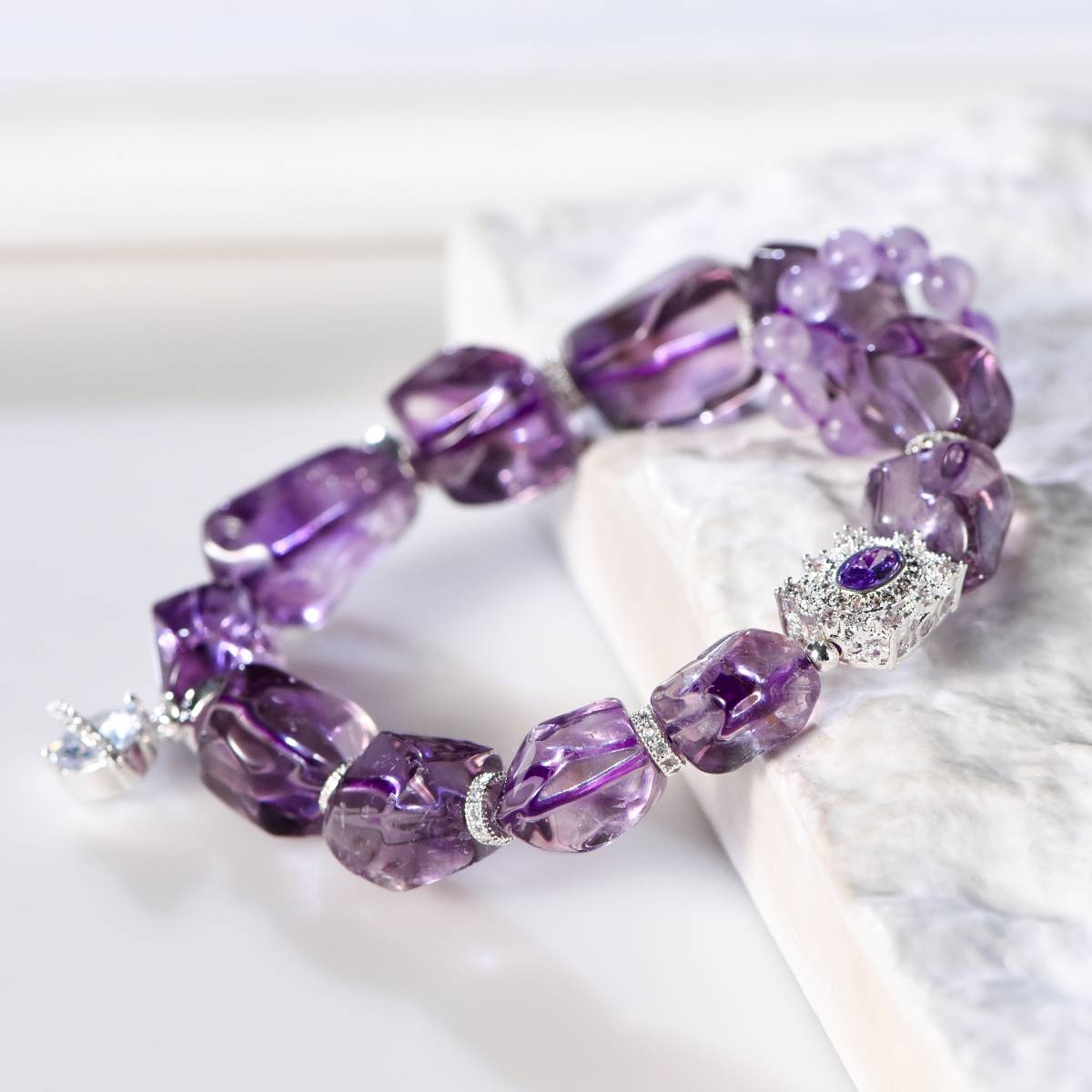Natural Amethyst Beaded Bracelet Amethyst Faceted Bracelet