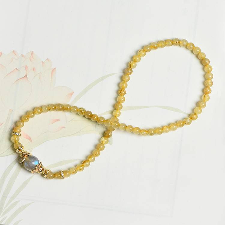 "Sun and Moon Echoes" Double Ring Golden Hair Crystal Grey Moonlight Bracelet: 5mm Fine Golden Glow + 10mm Cool Moonlight โจ๐
