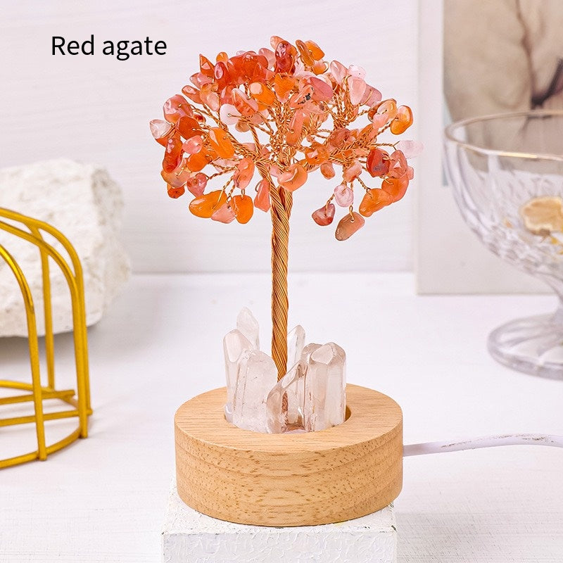 Natural Crystal Tree Night Light: Crystal Cluster Soft Light Healing the Late Night ·USB Touch Dimming: 7-color High-energy Crystal Seeds to choose from