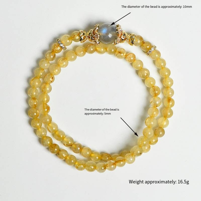 "Sun and Moon Echoes" Double Ring Golden Hair Crystal Grey Moonlight Bracelet: 5mm Fine Golden Glow + 10mm Cool Moonlight โจ๐