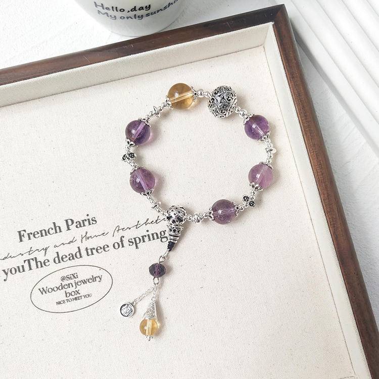 Left hand wisdom, right hand abundance! Amethyst yellow crystal bracelet, helping you "thoughts flow like a spring, wealth follows wisdom"!