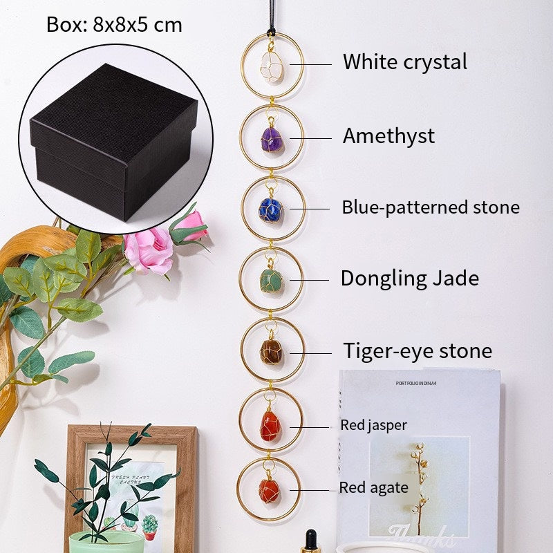 "Seven-color Flow · Energy Resonance" Natural seven-color crystal rough stone circular pendant: Yoga Chakra Companion · Home Wind Chime Energy Field