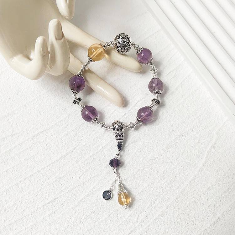 Left hand wisdom, right hand abundance! Amethyst yellow crystal bracelet, helping you "thoughts flow like a spring, wealth follows wisdom"!