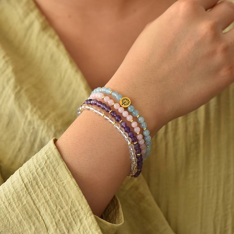 The Serene Sea and the Clear Light: Aquamarine, Rose Quartz, Amethyst, and White Quartz Four-level Serene Energy Spiral Ring