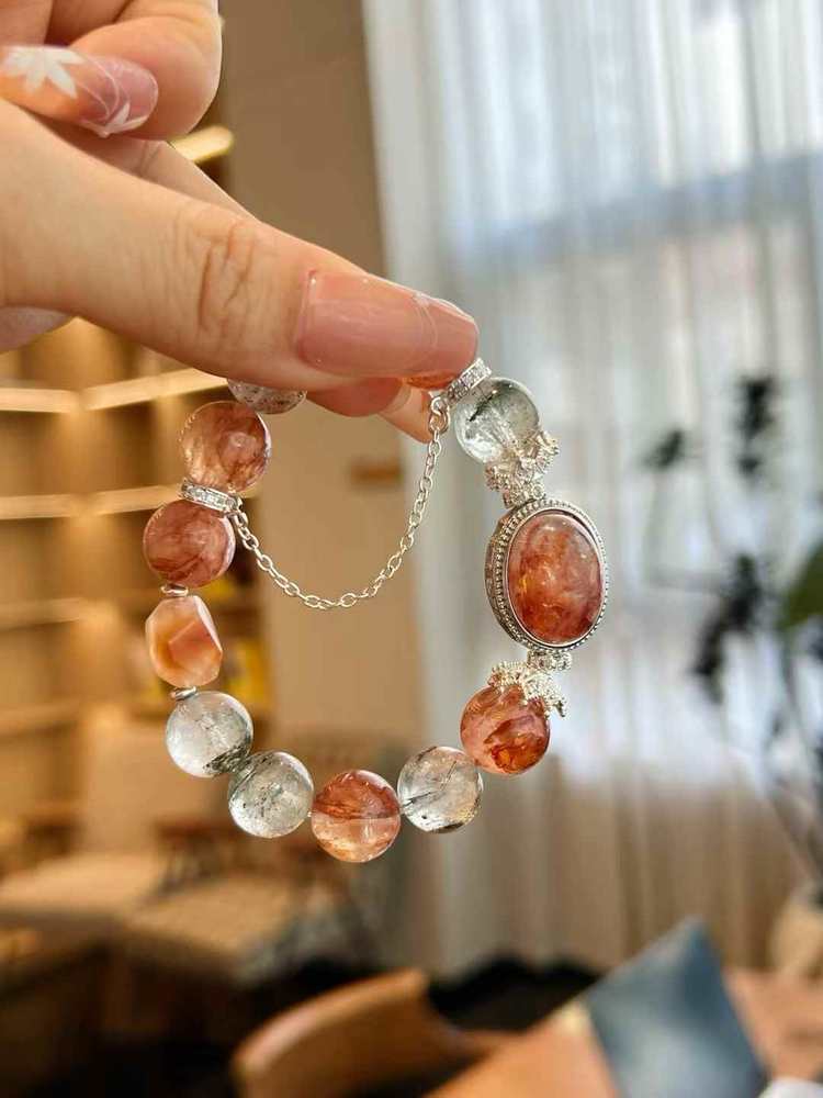🔥 Wood Fire Transparency · Good Fortune Spreading like Wildfire 🔥 Xi Wood Fire Crystal Red Gel Flower Ghost Bracelet