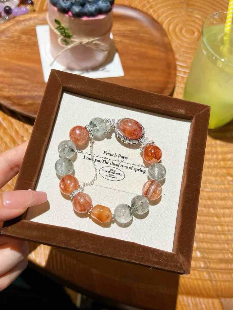 🔥 Wood Fire Transparency · Good Fortune Spreading like Wildfire 🔥 Xi Wood Fire Crystal Red Gel Flower Ghost Bracelet