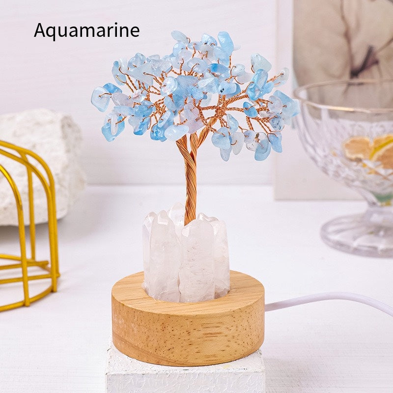 Natural Crystal Tree Night Light: Crystal Cluster Soft Light Healing the Late Night ·USB Touch Dimming: 7-color High-energy Crystal Seeds to choose from