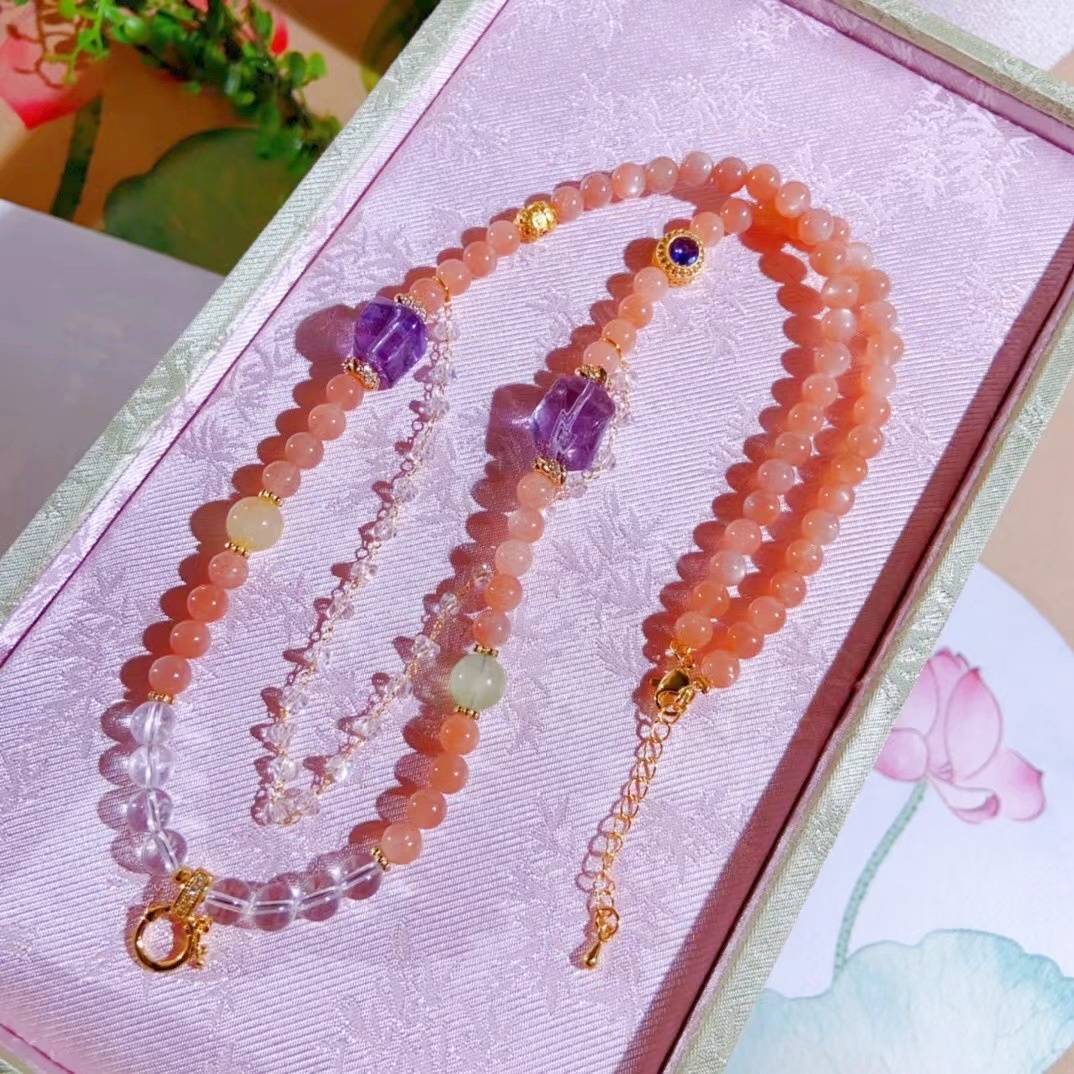 "Sun Star Trail" Natural Sunstone Universal Energy Chain: With the star engine in hand, you can fold the light-year scale