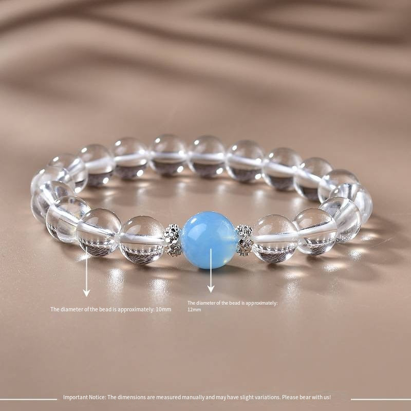 Arctic Aura: White Quartz & Aquamarine Solitaire Bracelet