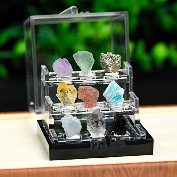 Nine-in-one Raw Stone Mineral Label Box: Mineral Special Forces from the Center of the Earth to Outer Space - Portable High-energy Physics Laboratory