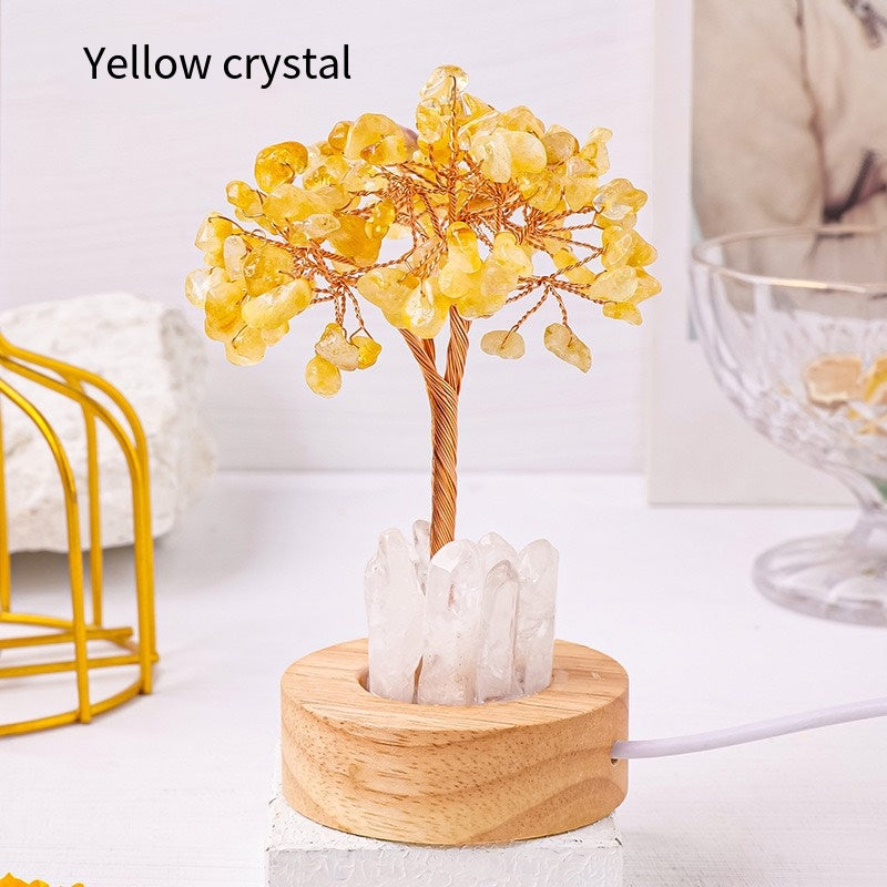 Natural Crystal Tree Night Light: Crystal Cluster Soft Light Healing the Late Night ·USB Touch Dimming: 7-color High-energy Crystal Seeds to choose from