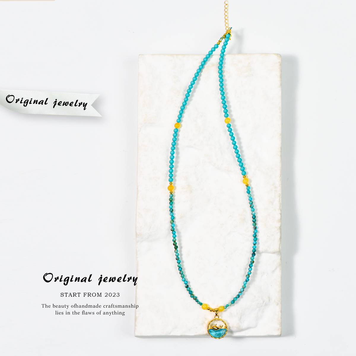 Whale and Deep Blue · Turquoise Amber Guards the Collarbone Chain: The sky mirror of Hubei pine, the time amber of amber, Whale guides the voyage