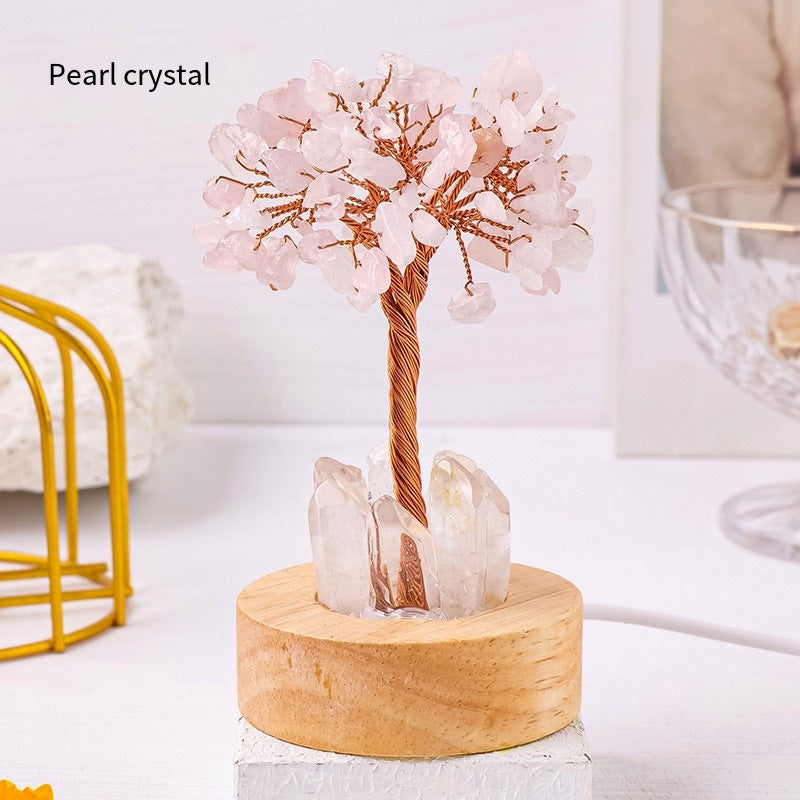 Natural Crystal Tree Night Light: Crystal Cluster Soft Light Healing the Late Night ·USB Touch Dimming: 7-color High-energy Crystal Seeds to choose from