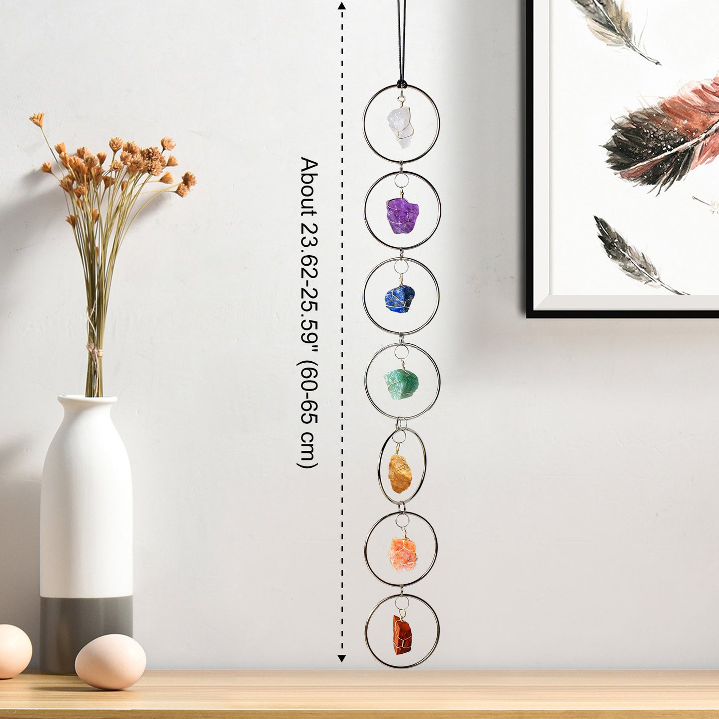 "Seven-color Flow · Energy Resonance" Natural seven-color crystal rough stone circular pendant: Yoga Chakra Companion · Home Wind Chime Energy Field