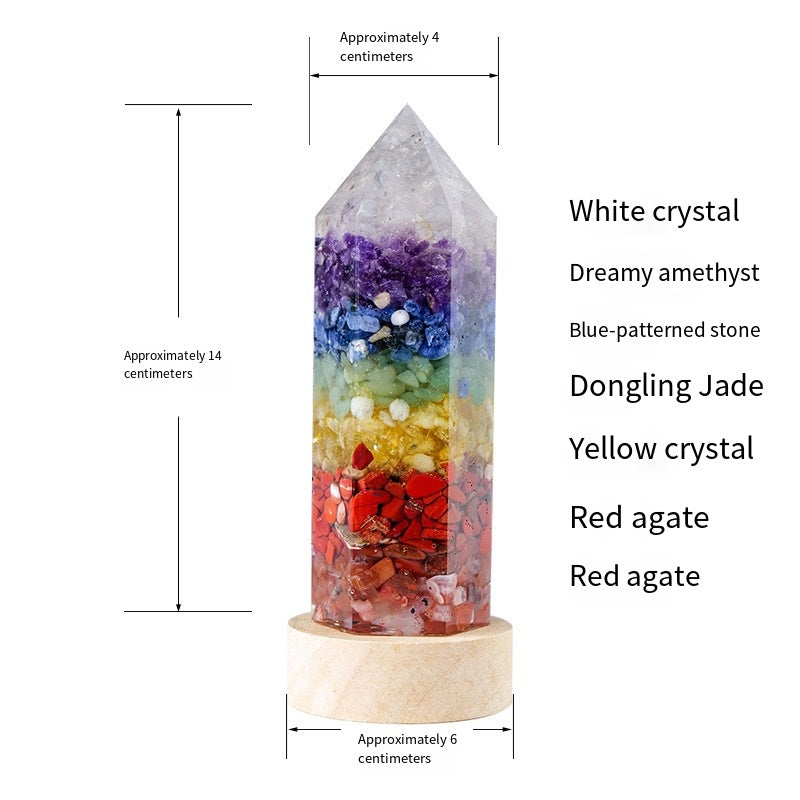 "Pillow Starry River · Energy Guardian" Natural Crystal Crushed Stone Column Night Light: Seven-Color Chakra Energy Light Waves vs. Rose Crystal Gentle Healing Field
