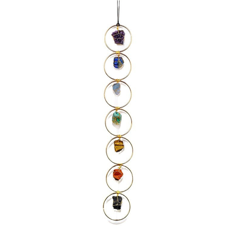 "Seven-color Flow · Energy Resonance" Natural seven-color crystal rough stone circular pendant: Yoga Chakra Companion · Home Wind Chime Energy Field