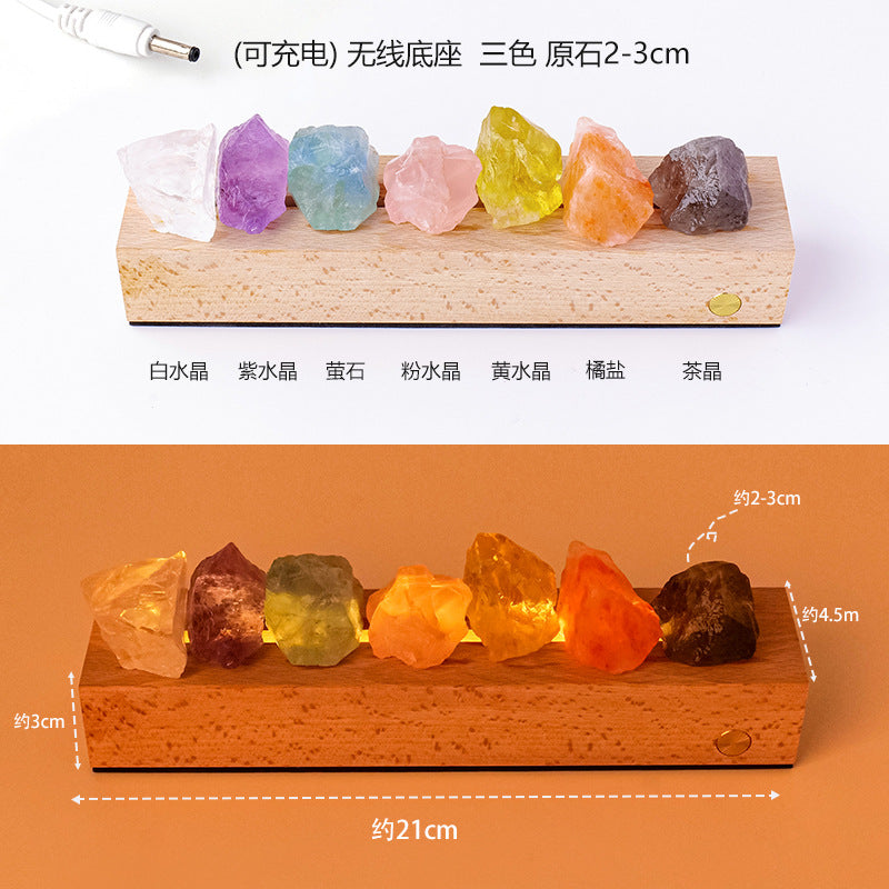 One lamp gathers seven colors · Energy Accompanies the night Peace: Natural Crystal Rough Stone Night Light