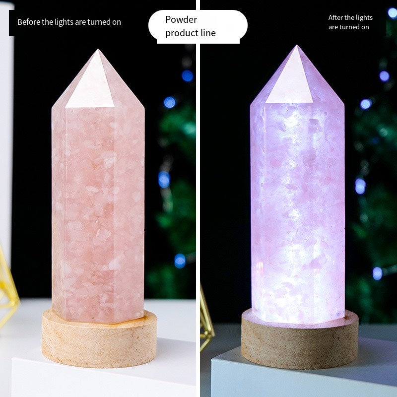"Pillow Starry River · Energy Guardian" Natural Crystal Crushed Stone Column Night Light: Seven-Color Chakra Energy Light Waves vs. Rose Crystal Gentle Healing Field