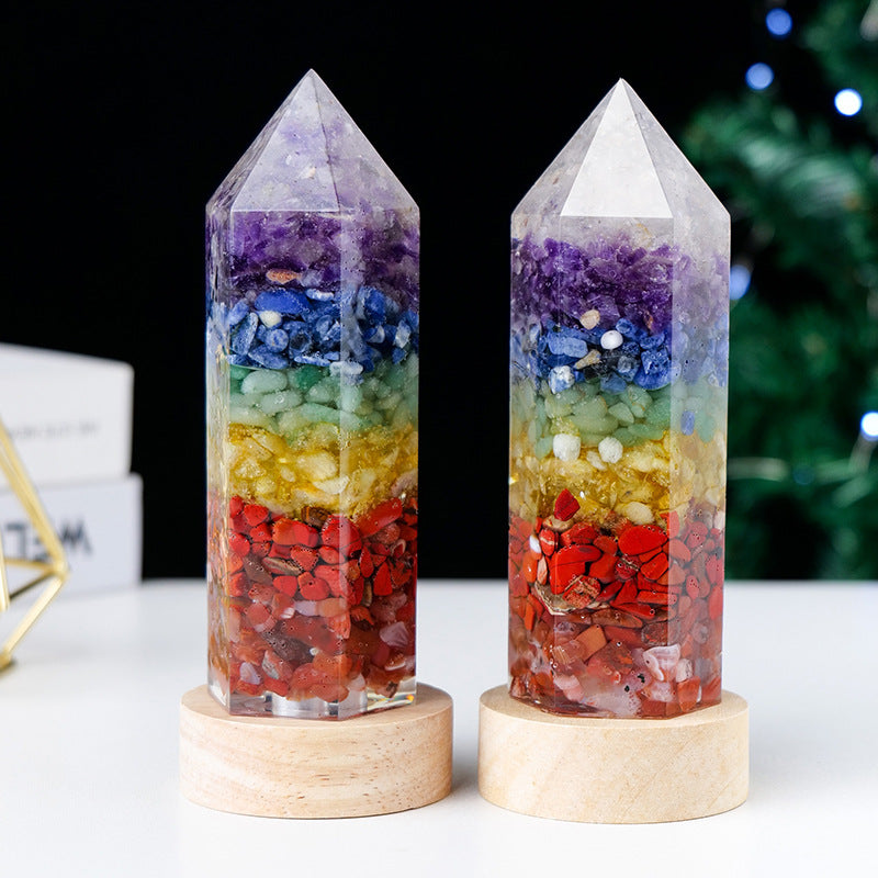 "Pillow Starry River · Energy Guardian" Natural Crystal Crushed Stone Column Night Light: Seven-Color Chakra Energy Light Waves vs. Rose Crystal Gentle Healing Field