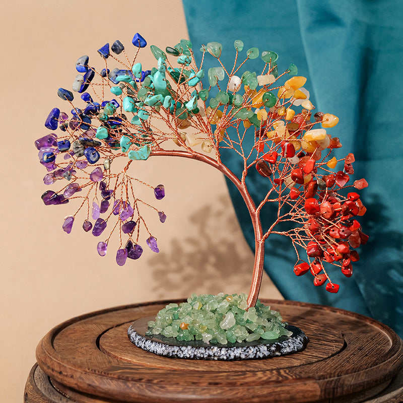 Natural Crystal Phoenix Tail Energy Tree - Yoga Meditation Frequency Modulation Anchor Point - Desk Rainbow Light Wealth Attraction Array - 7 chakras ×5 High-energy style
