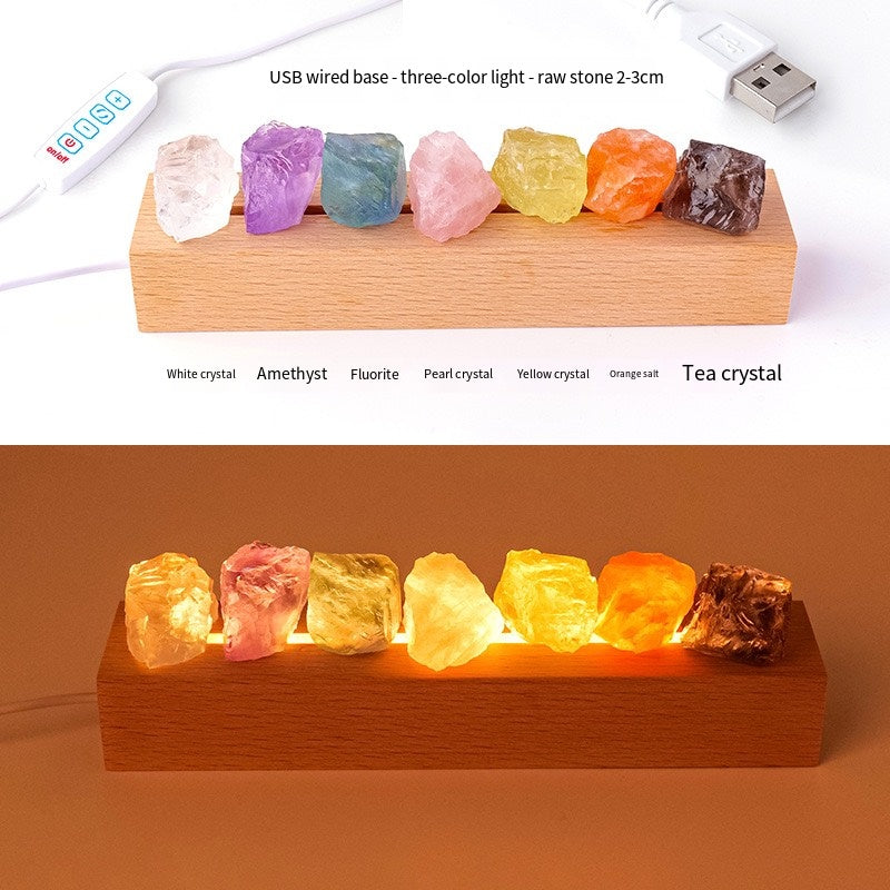 One lamp gathers seven colors · Energy Accompanies the night Peace: Natural Crystal Rough Stone Night Light