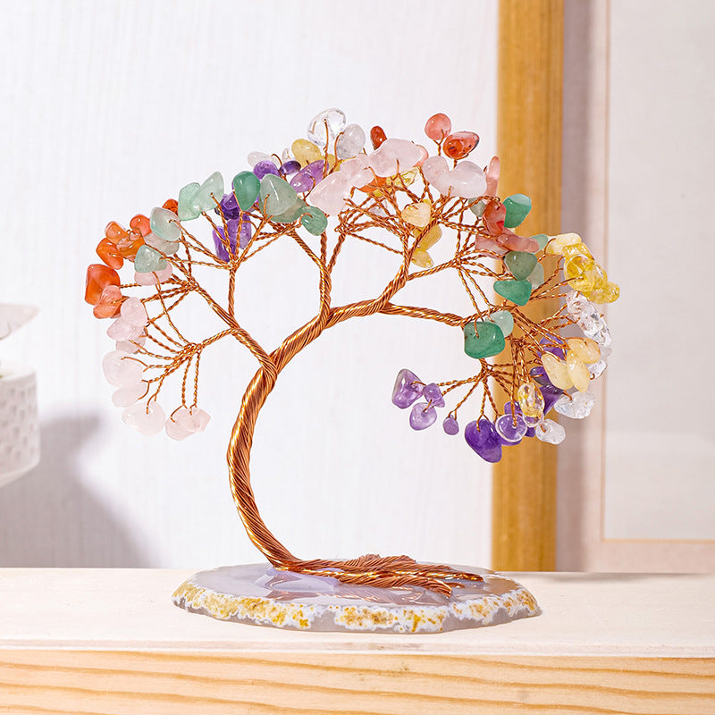 Natural Crystal Phoenix Tail Energy Tree - Yoga Meditation Frequency Modulation Anchor Point - Desk Rainbow Light Wealth Attraction Array - 7 chakras ×5 High-energy style