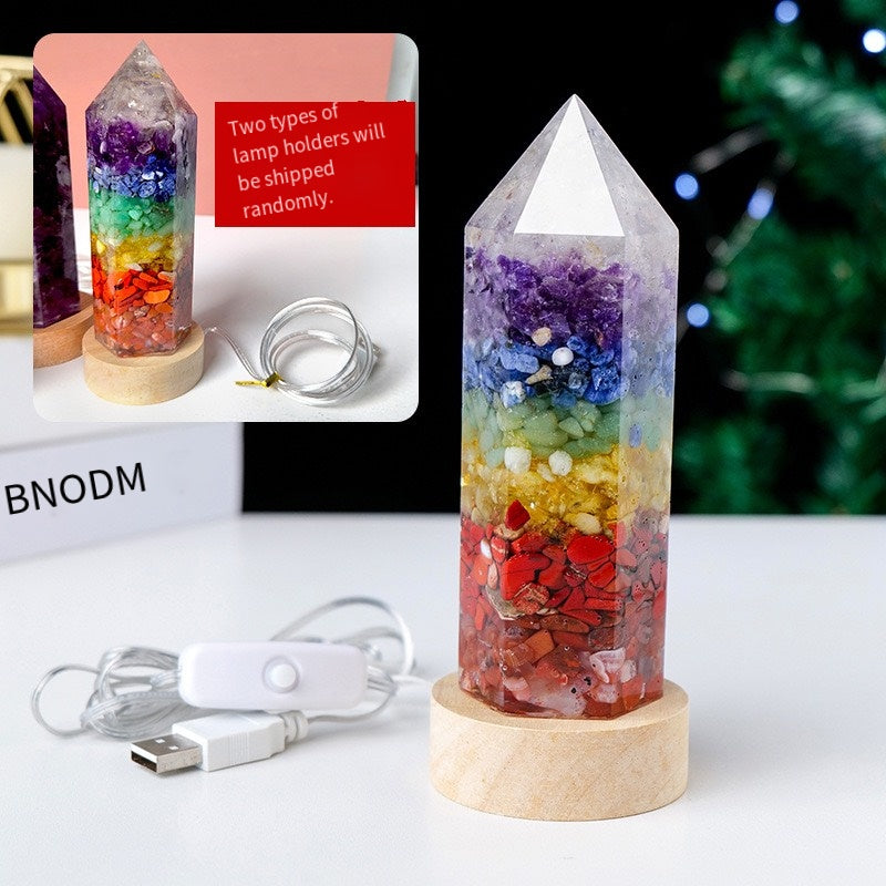 "Pillow Starry River · Energy Guardian" Natural Crystal Crushed Stone Column Night Light: Seven-Color Chakra Energy Light Waves vs. Rose Crystal Gentle Healing Field