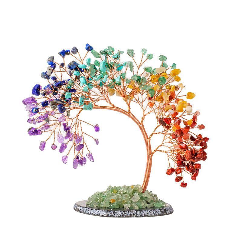 Natural Crystal Phoenix Tail Energy Tree - Yoga Meditation Frequency Modulation Anchor Point - Desk Rainbow Light Wealth Attraction Array - 7 chakras ×5 High-energy style