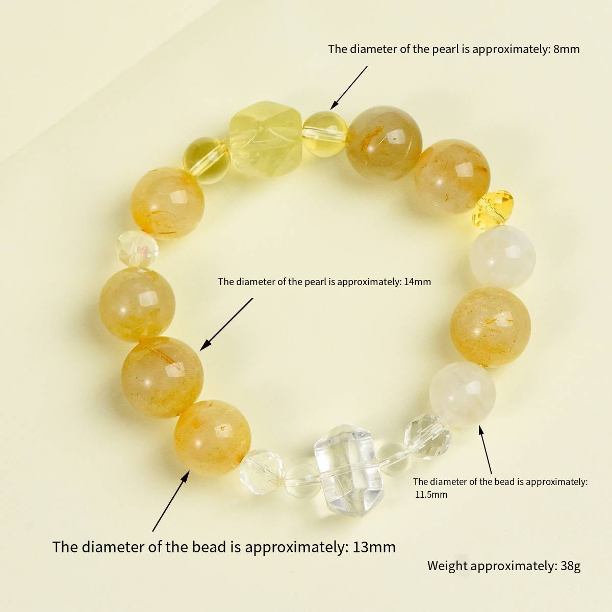 【 Crystal Design 】 Natural Golden Hairpin Double-Pointed White Crystal Bracelet: Flowing Golden River of Light