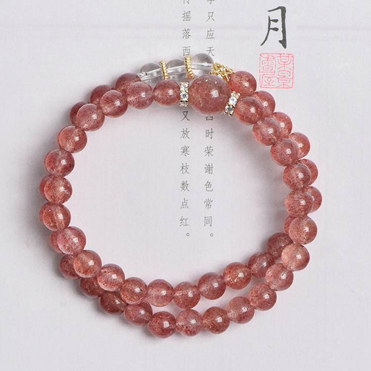 【 strawberry white Crystal Double Loop Bracelet 】 -- Sweet energy · Pure guardian