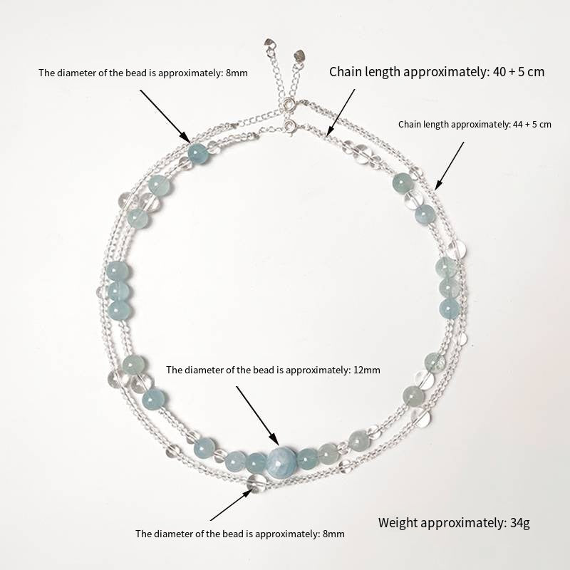 Double Chain layering · Double Tenderness: Aquamarine & White crystal double-loop layering necklace, locking in clear tranquility and pure energy