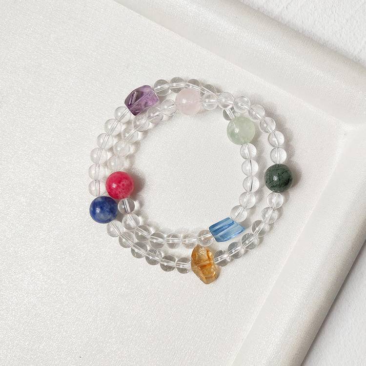 Celestial Chakra: Double Strand White Quartz & 7 Gemstone Bracelet