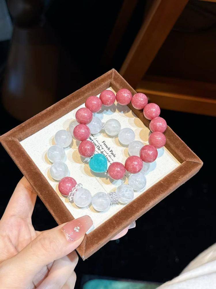 Nebula Heartland: White Phantom & Rose Quartz Duo Bracelet Set