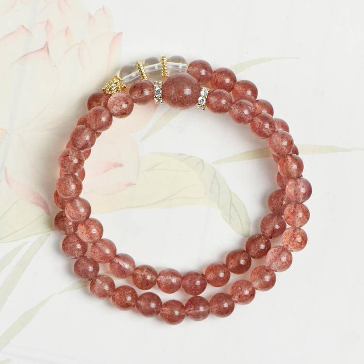 【 strawberry white Crystal Double Loop Bracelet 】 -- Sweet energy · Pure guardian